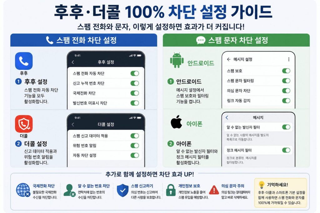 스팸 전화 문자 차단 어플: 후후·더콜 앱과 스마트폰 기본 설정으로 스팸 전화·문자를 차단하는 방법 안내 이미지
