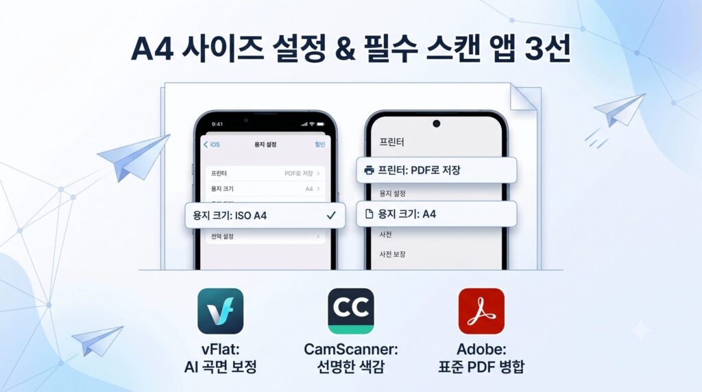 스마트폰 사진 PDF 변환: 아이폰과 갤럭시의 PDF 변환 화면과 문서 스캔 어플 3종을 비교한 안내 이미지